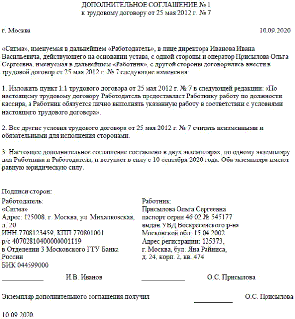 Соглашение Об Изменении Стоимости Работ